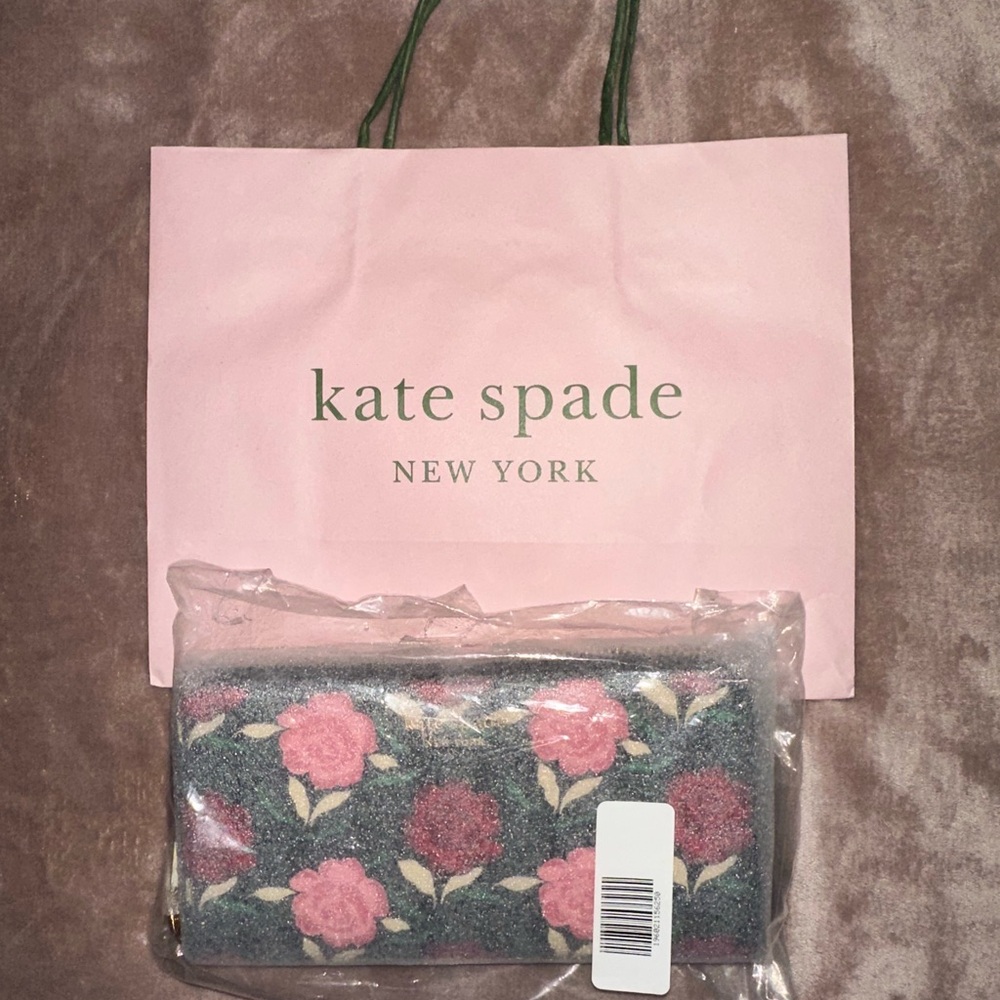 Kate Spade Black Wallet with Pink Floral Design -NWT